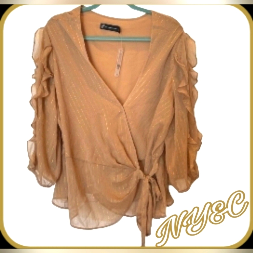 NY&C Tan Glittery Long Sleeve Blouse, Womens XXL~NWT